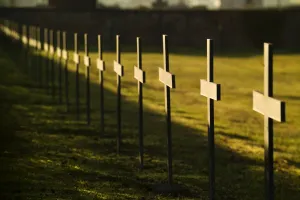 <b class=qtipBold><figcaption>German cemetery at Monthois</figcaption></b><br>German cemetery at Monthois with memorial and carvings 3, 339 graves.<br><em>© A</em> German cemetery at Monthois
