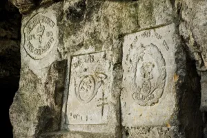 Regimental badges carved at Carriere de la Fosse aux Ours Regimental badges carved at Carriere de la Fosse aux Ours